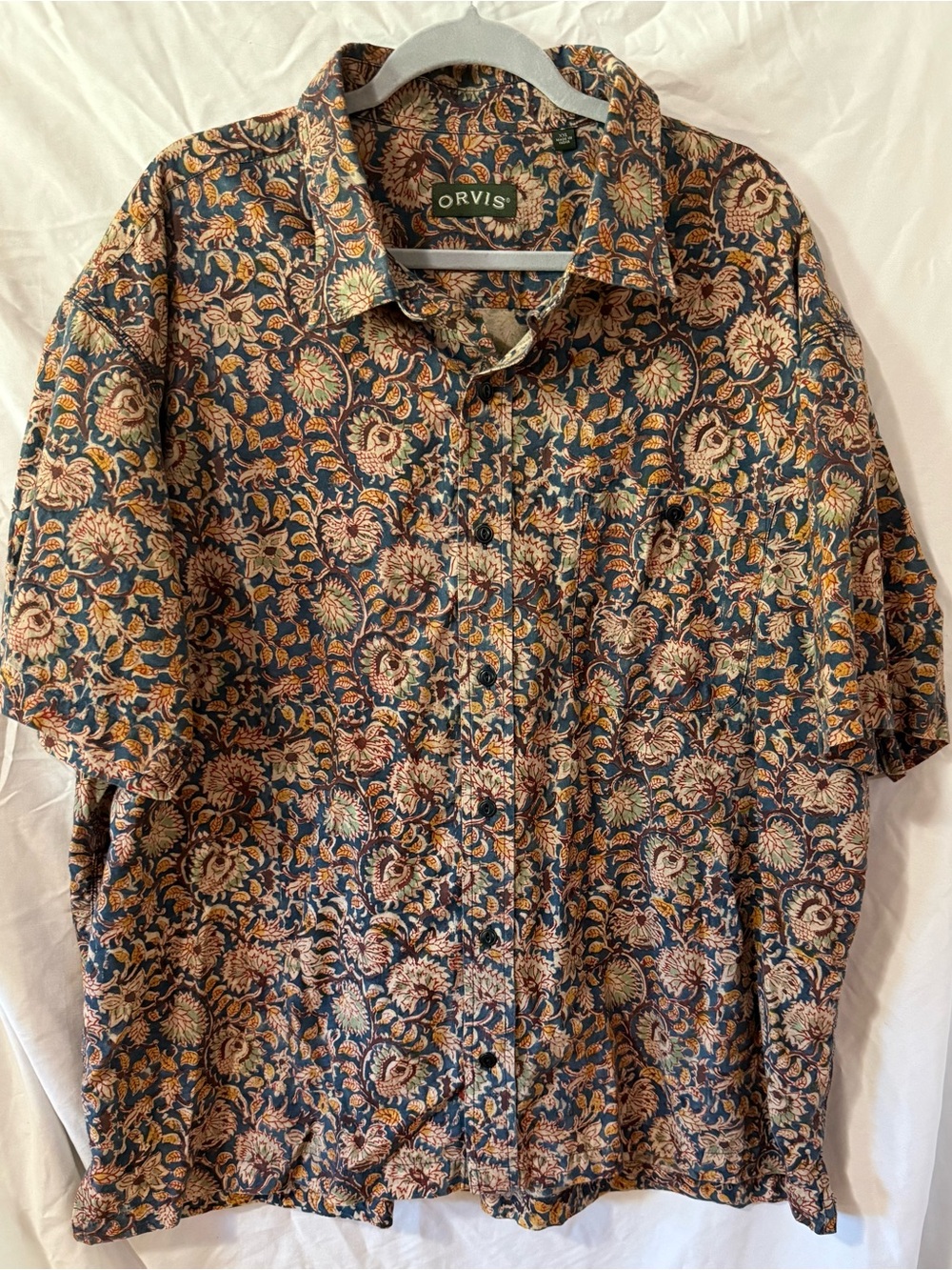 Orvis Men’s XXL Navy Floral Short-Sleeve Button-Down Shirt